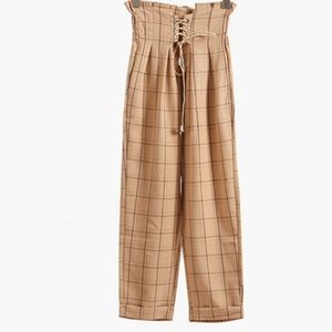 Almond/plaid lace up pants